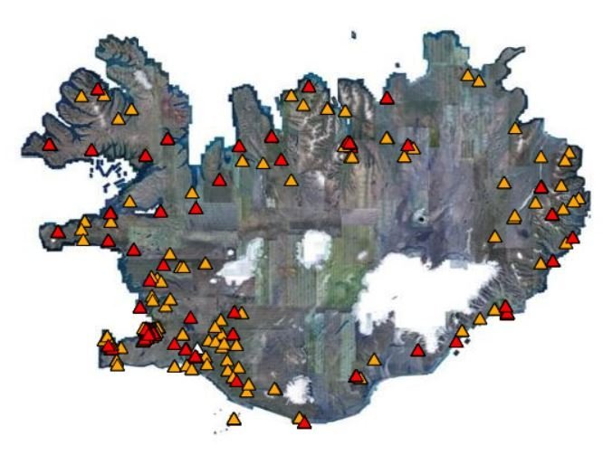 Mynd af hleðslustöðvum tekin af kortasjá Orkustofnunar