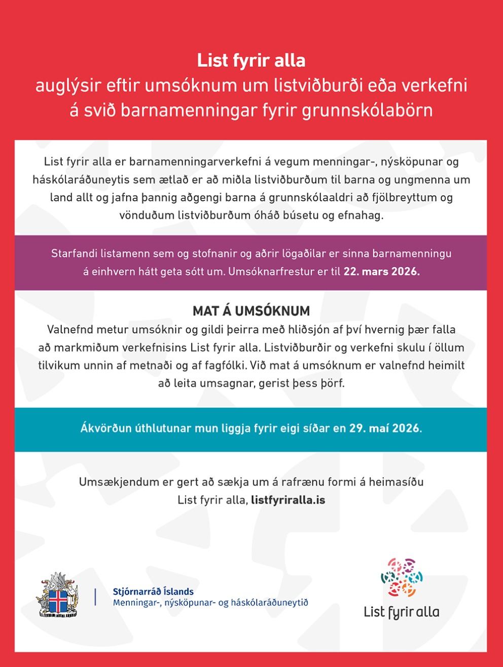 Við hvetjum listafólk, stofnanir og aðra lögaðila sem sinna barnamenningu í Landshlutanum að sækja u&hellip;