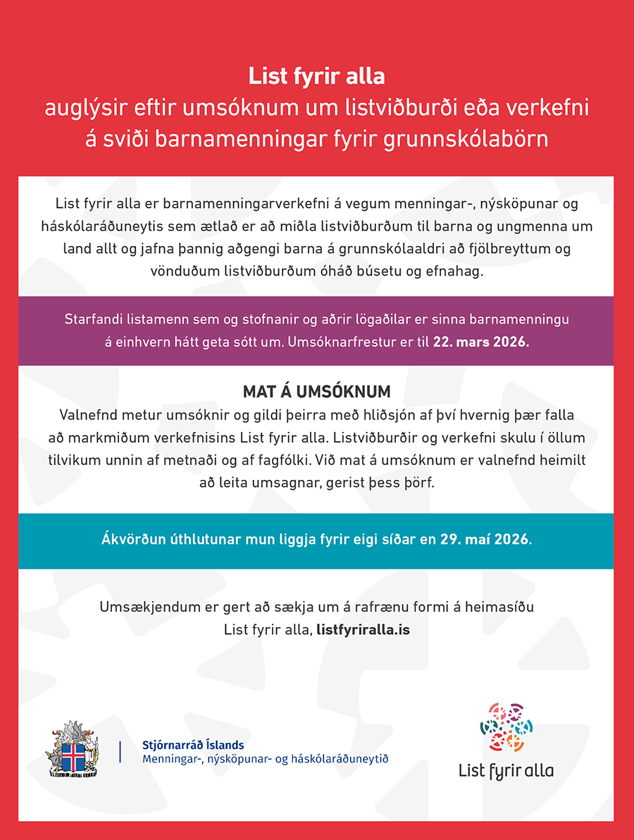 Við hvetjum listafólk, stofnanir og aðra lögaðila sem sinna barnamenningu í Landshlutanum að sækja u&hellip;