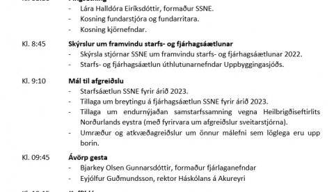 Dagskrá aukaþings SSNE í desember 2022.